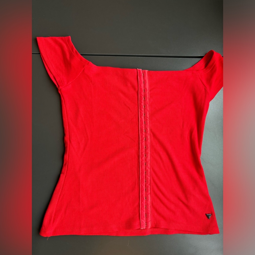 Guess Red Ribbed Top with button down clasps